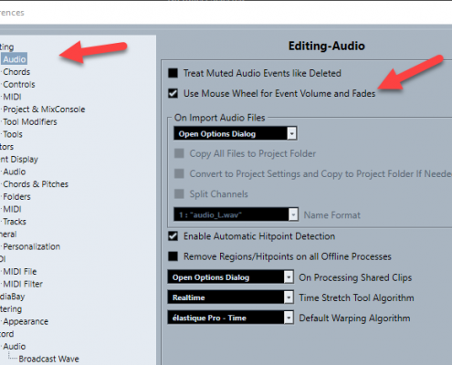Cubase Preferences: Use Mouse Wheel for Event Volume