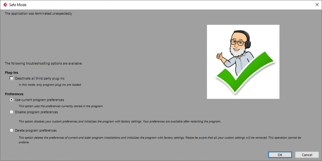 afbeelding Safe Mode in Cubase