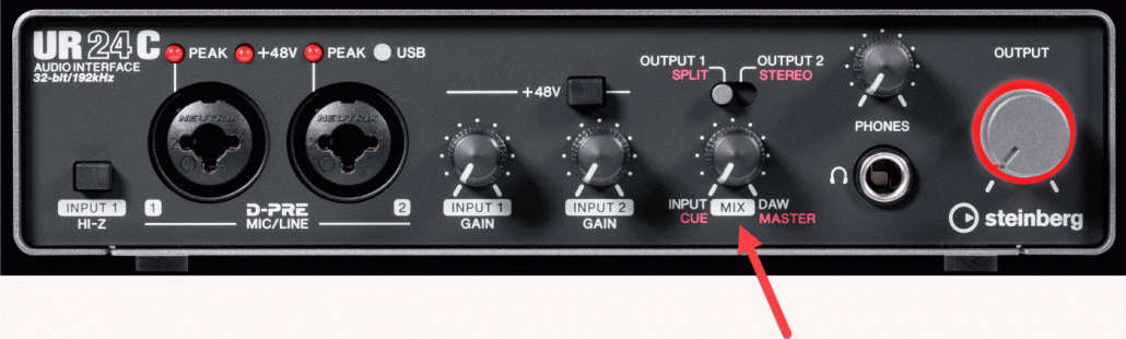 UR24C met pijl naar Input-Daw balance