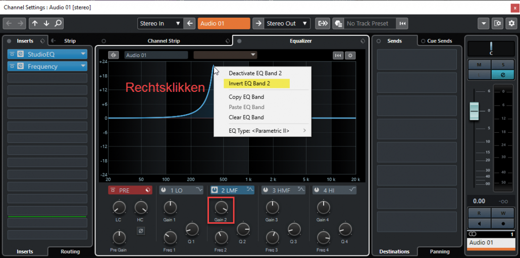 Afbeelding: Channel Settings Eq Invert Eq Band 2 Rechtsklikken