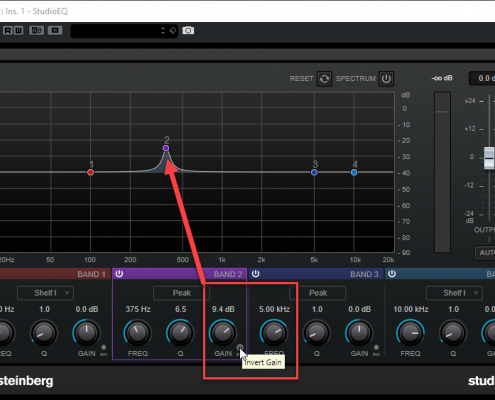 Afbeelding: Invert Gain Before in Studio EQ in Cubase