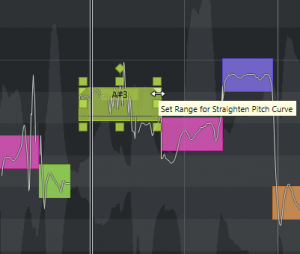 Afbeelding: Set Range for Straighten Pitch Curve in VariAudio in Cubase