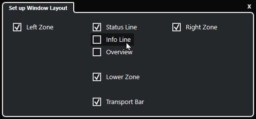 Set up Window Layout Pop-Up in Cubase