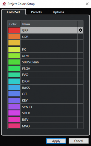 Cubase Project Color Setup