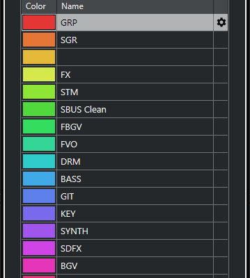 Cubase Project Color Setup