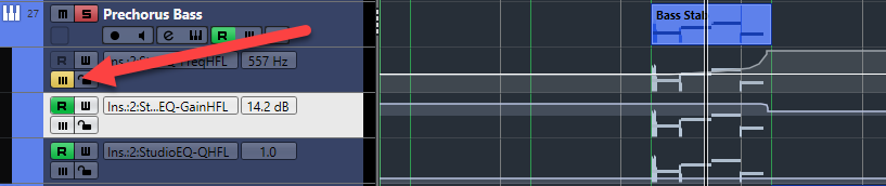 Afbeelding: Cubase Mute automation met pijl