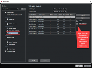 Studio Setup VST Quick Controls Learn Fuctie en Pick-up Mode